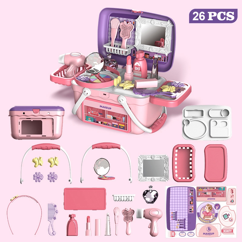 WOOPIE Toaletka dla Dziewczynki 2w1 Salon Piękności Przenośny w Koszyku 26 el - obrazek 7