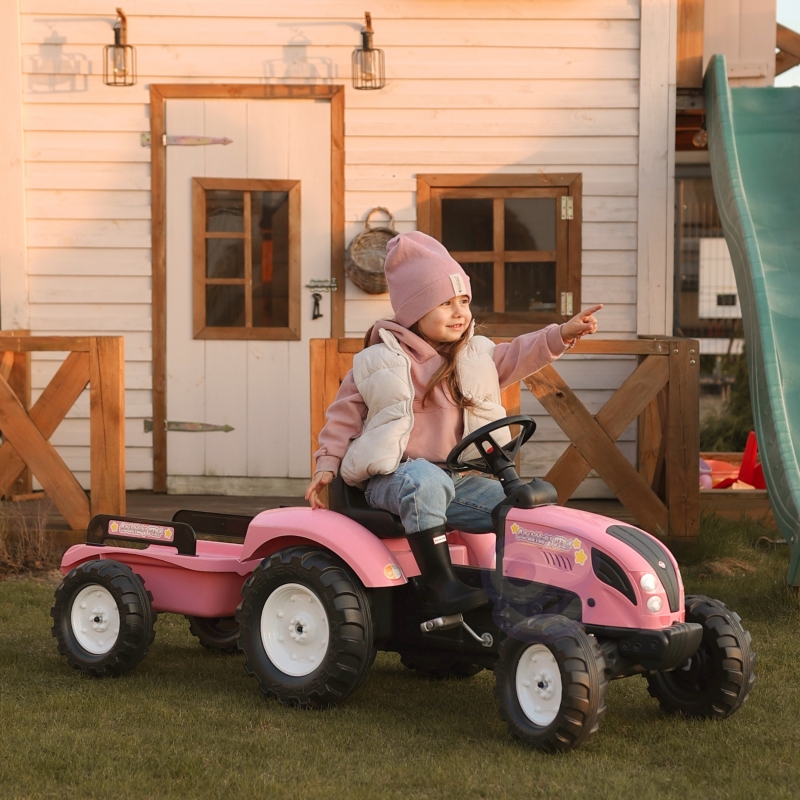 FALK Traktor Country Star Różowy na Pedały + Przyczepka i Klakson od 2 Lat. - obrazek 2