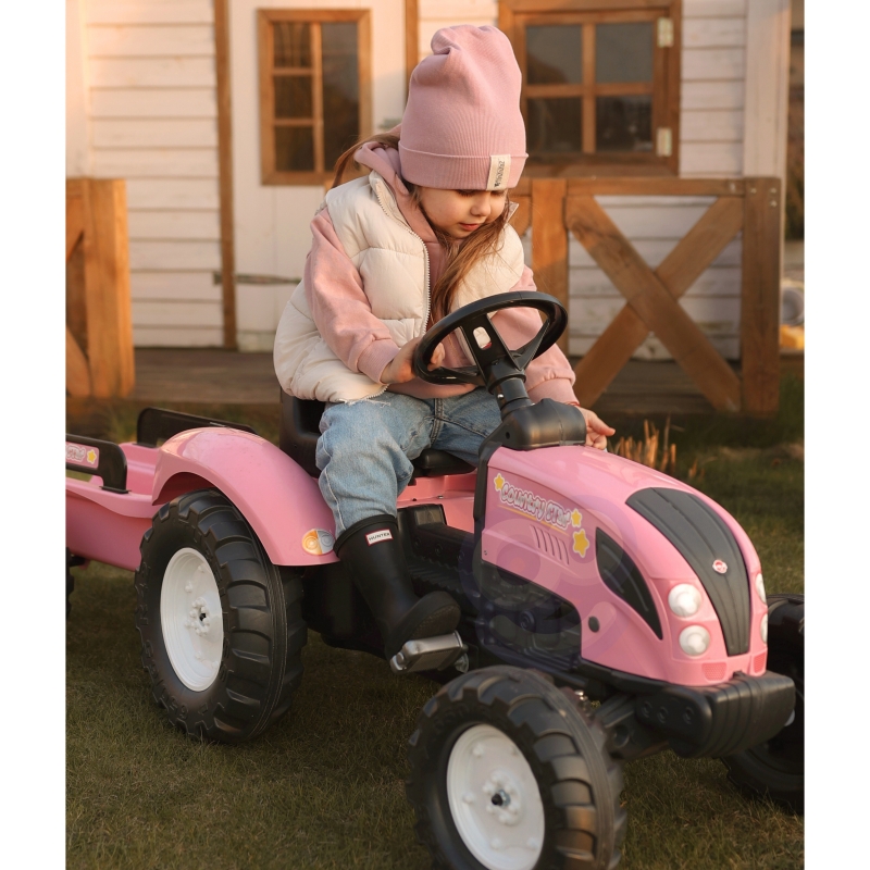 FALK Traktor Country Star Różowy na Pedały + Przyczepka i Klakson od 2 Lat. - obrazek 3