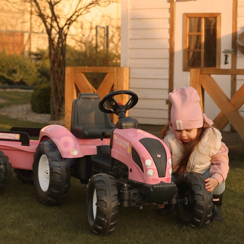 FALK Traktor Country Star Różowy na Pedały + Przyczepka i Klakson od 2 Lat. - obrazek 9