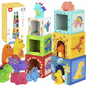 TOOKY TOY Drewniane Klocki Układanka Edukacyjna + 6 Figurek do zabawy 12 el.