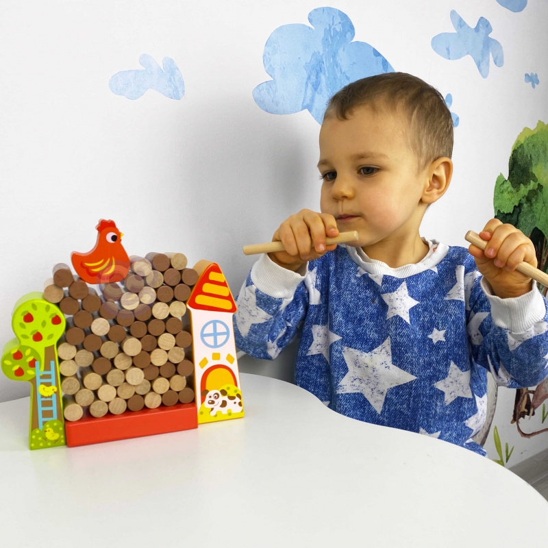 TOOKY TOY Gra Zręcznościowa Spadająca Kura Drewniana Farma - obrazek 2