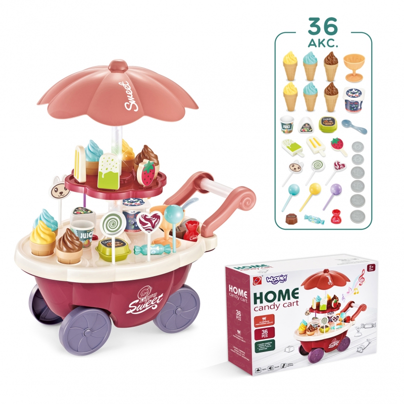 WOOPIE Sklep Food Truck Cukiernia Wózek Stoisko z Lodami Słodyczami Dźwięk Światło + 36 Akc - obrazek 6