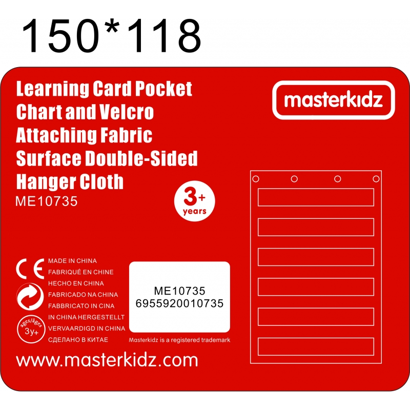 MASTERKIDZ Materiałowy Arkusz Do Wieszania Z Kieszonkami Na Fiszki I Obrazki Czerwony - obrazek 6