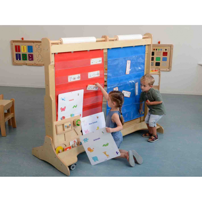 MASTERKIDZ Materiałowy Arkusz Do Wieszania Z Kieszonkami Na Książki i Obrazki Niebieski - obrazek 2