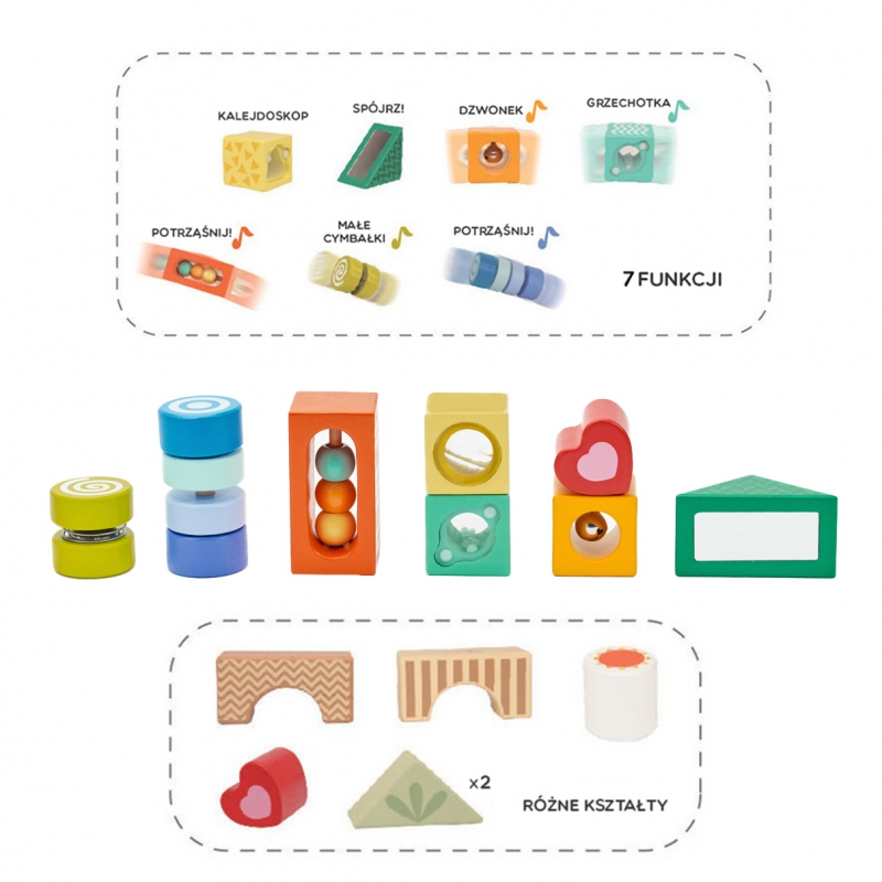 CLASSIC WORLD Drewniane Klocki Sensoryczne 7 Funkcji Układanka Multifunkcyjna Kształty Dźwięk MONTESSORI 14 el. - obrazek 9