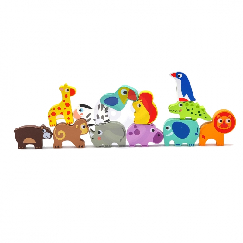 WOOPIE GREEN Drewniane Klocki do Nawlekania Zwierzęta Safari ZOO 13 el. - obrazek 7