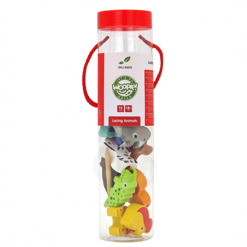 WOOPIE GREEN Drewniane Klocki do Nawlekania Zwierzęta Safari ZOO 13 el. - obrazek 10