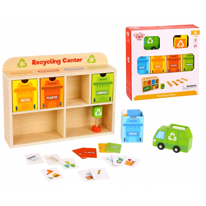 TOOKY TOY Drewniane Centrum Recyklingu Edukacyjny Sorter - obrazek 2