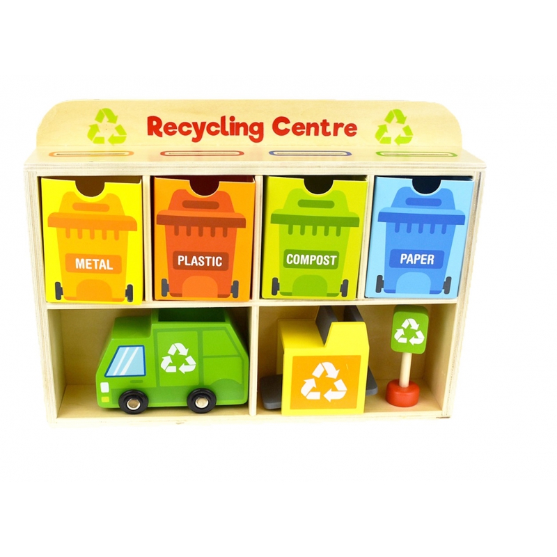TOOKY TOY Drewniane Centrum Recyklingu Edukacyjny Sorter - obrazek 3