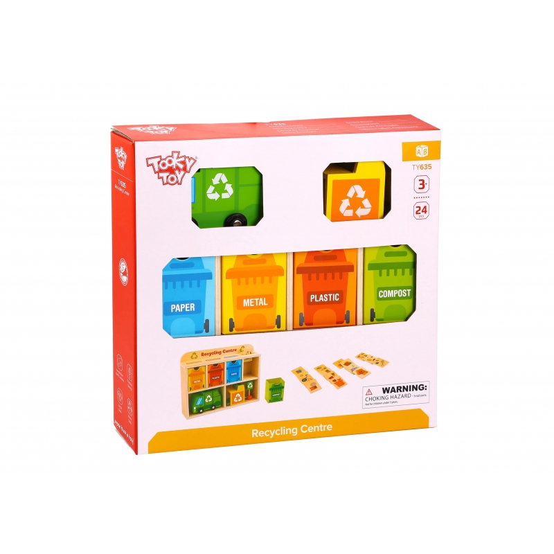 TOOKY TOY Drewniane Centrum Recyklingu Edukacyjny Sorter - obrazek 4