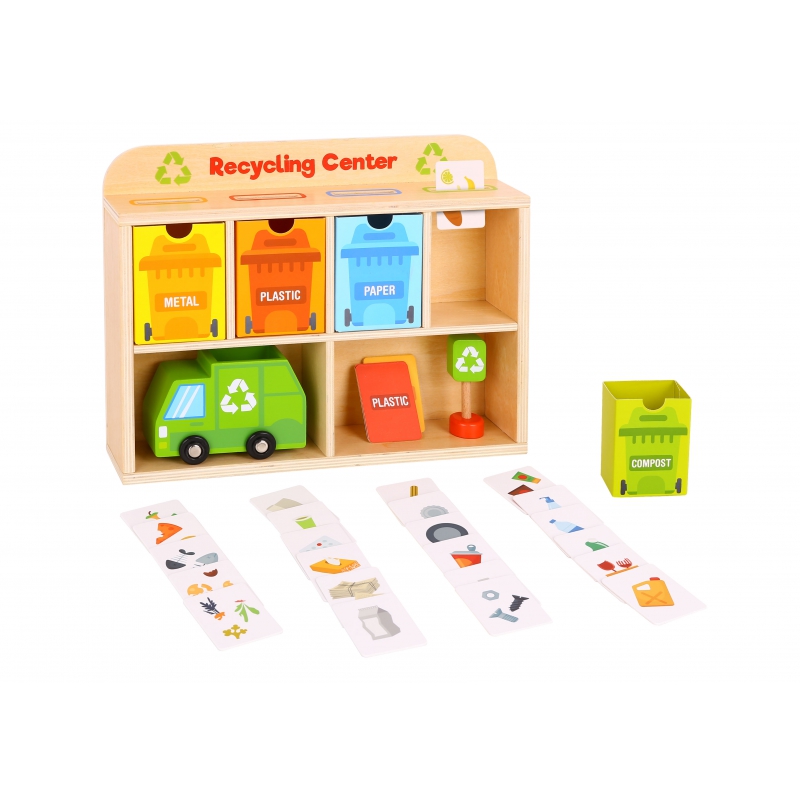 TOOKY TOY Drewniane Centrum Recyklingu Edukacyjny Sorter - obrazek 6
