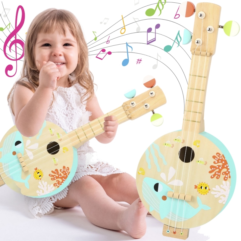 TOOKY TOY Drewniane Banjo Nauka Gry Dla Dzieci z Motywem Morza