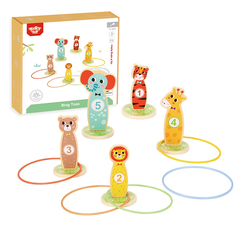 TOOKY TOY Drewniana Gra Zręcznościowa Rzut do Celu Zwierzątka 15 el. - obrazek 2