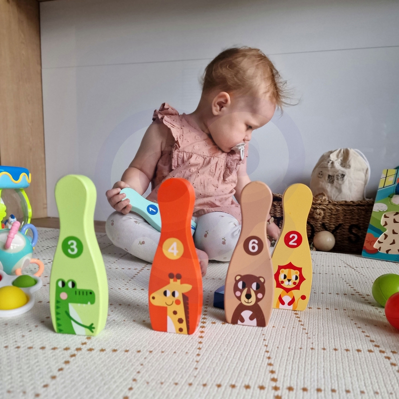 TOOKY TOY Drewniane Kręgle dla Dzieci 6 szt. + Piłka - obrazek 3