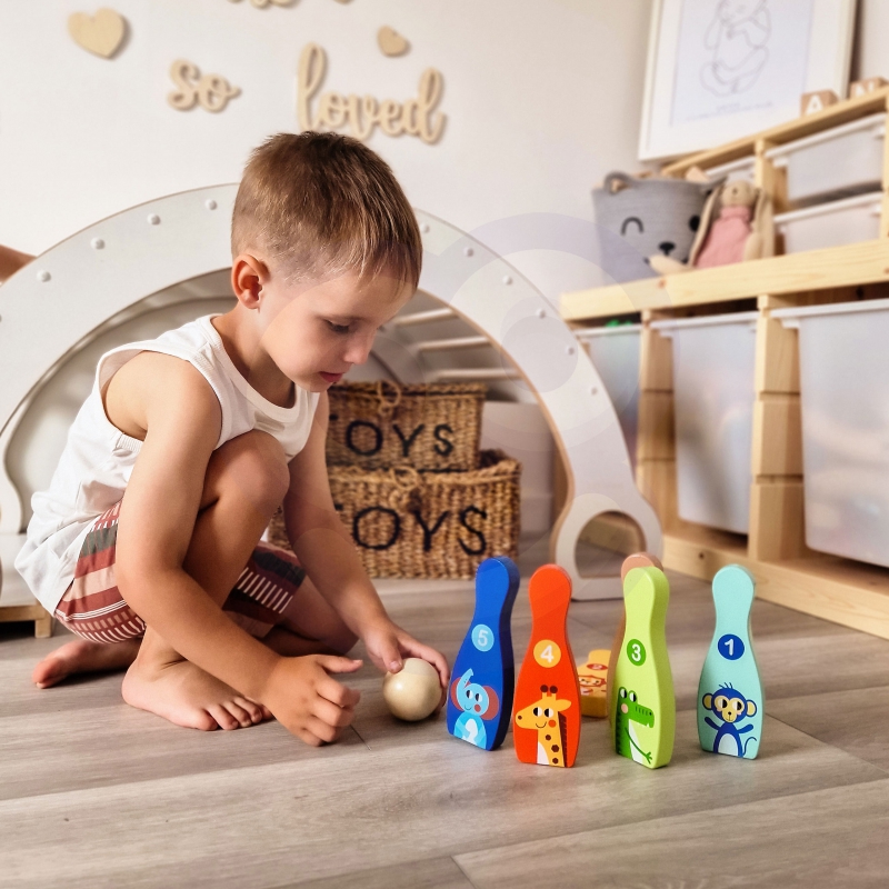 TOOKY TOY Drewniane Kręgle dla Dzieci 6 szt. + Piłka - obrazek 4