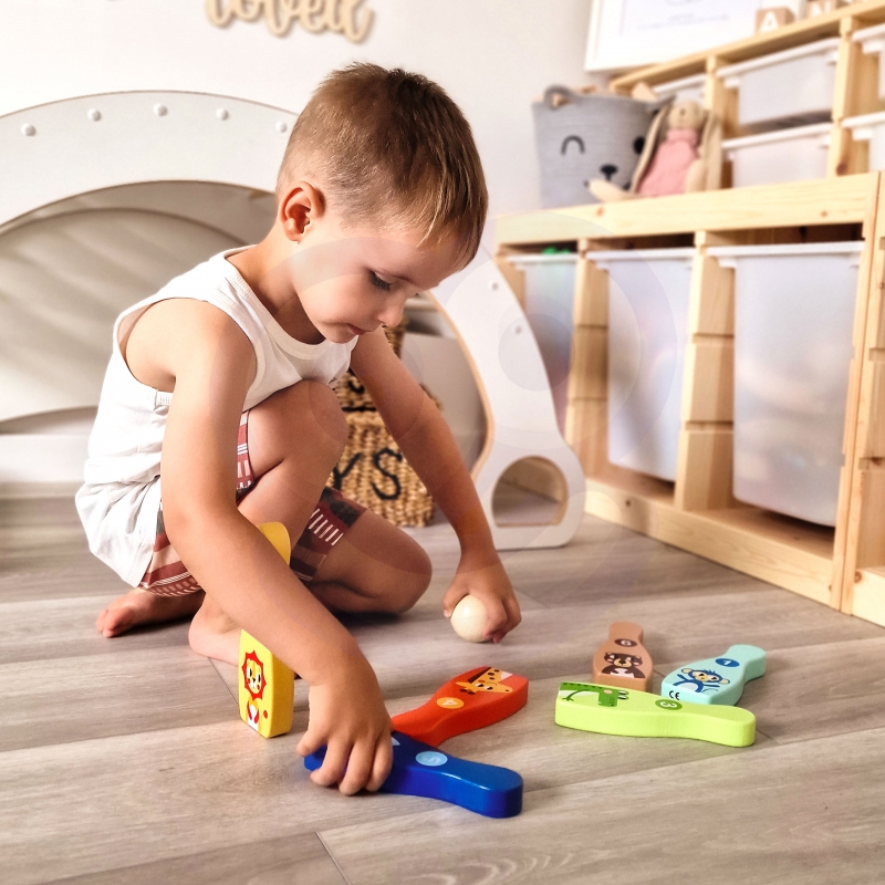 TOOKY TOY Drewniane Kręgle dla Dzieci 6 szt. + Piłka - obrazek 5