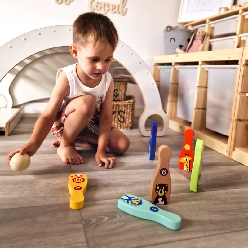 TOOKY TOY Drewniane Kręgle dla Dzieci 6 szt. + Piłka - obrazek 6