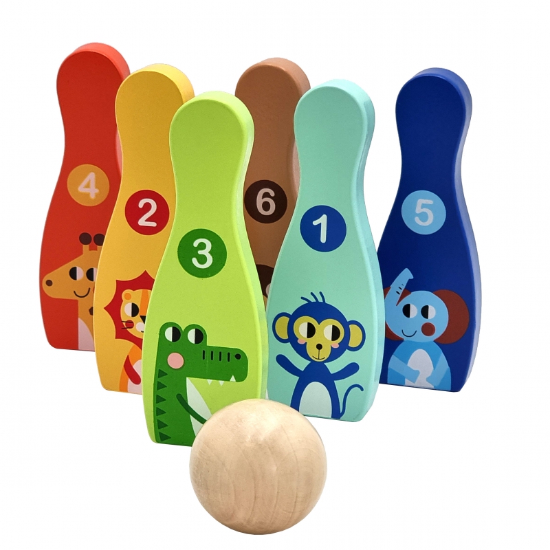 TOOKY TOY Drewniane Kręgle dla Dzieci 6 szt. + Piłka - obrazek 7