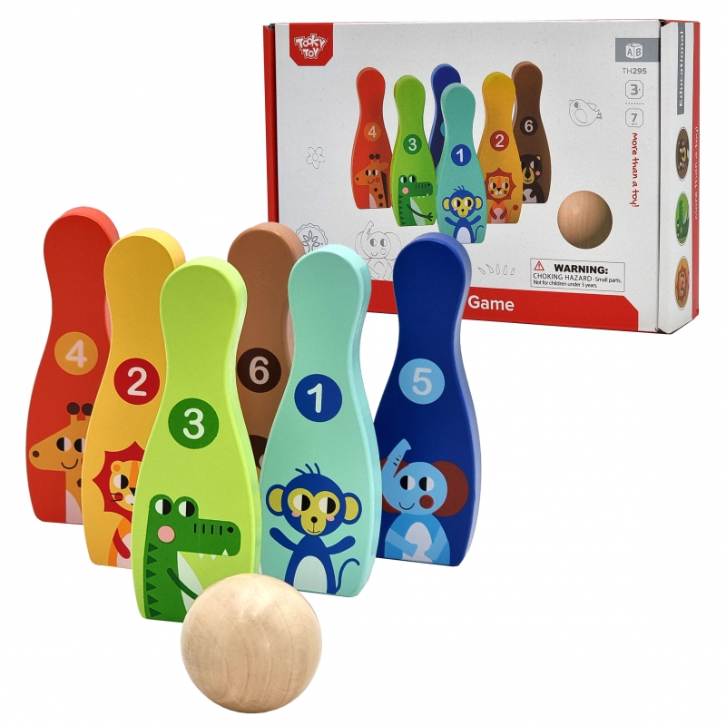 TOOKY TOY Drewniane Kręgle dla Dzieci 6 szt. + Piłka - obrazek 11