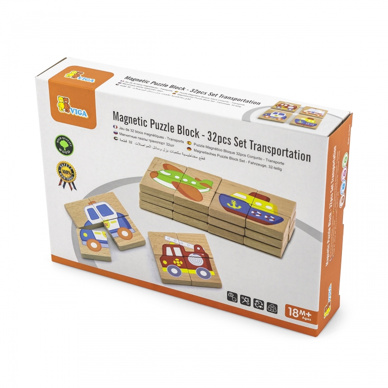 Viga Układanka drewniana puzzle magnetyczne - pojazdy Certyfikat FSC - obrazek 3