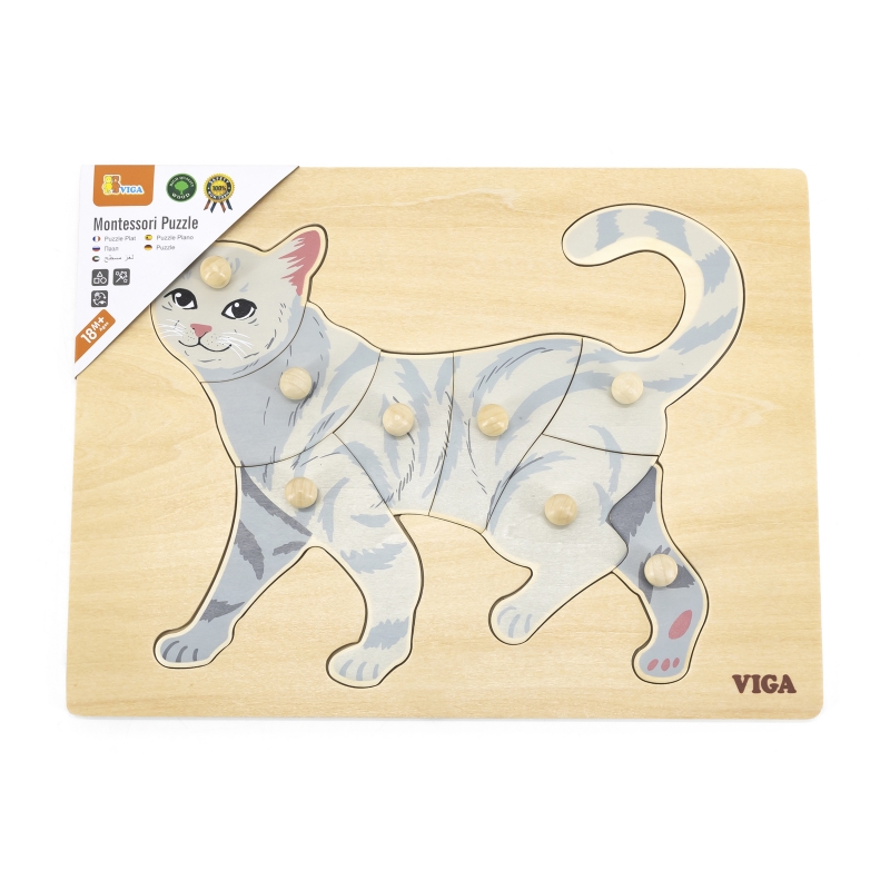 VIGA Drewniane Puzzle Montessori Kot z Pinezkami - obrazek 2