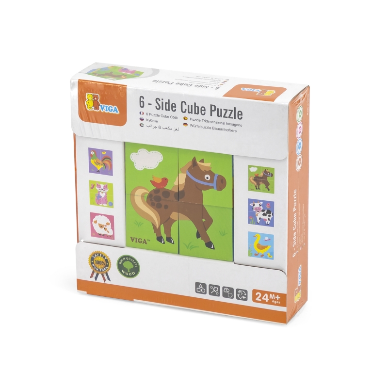 VIGA Drewniana Układanka Puzzle Farma 4 klocki - obrazek 4