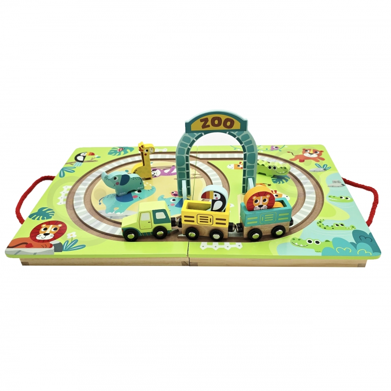 TOOKY TOY DREWNIANY POCIĄG KOLEJKA ZOO CIUCHCIA NA MAGNES TOR W WALIZCE - obrazek 3