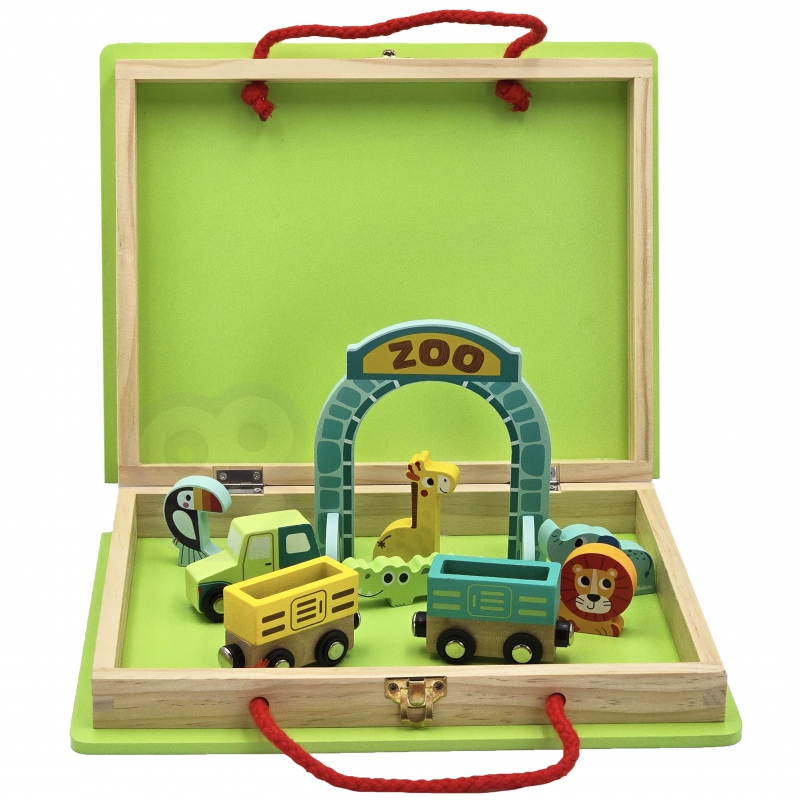 TOOKY TOY DREWNIANY POCIĄG KOLEJKA ZOO CIUCHCIA NA MAGNES TOR W WALIZCE - obrazek 7