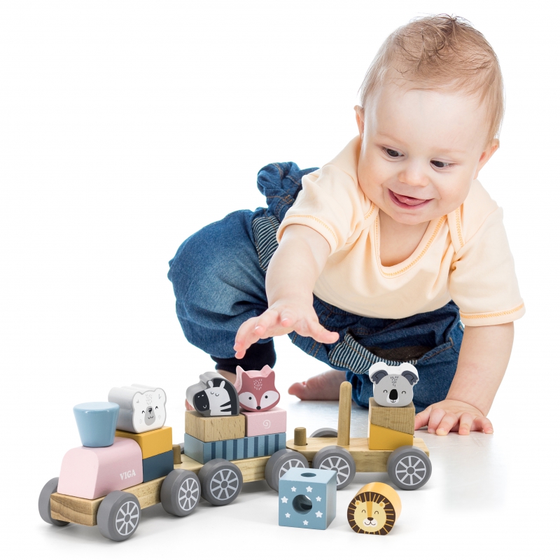 VIGA PolarB Drewniana Kolejka z Wagonikami i Zwierzątkami Do Układania Montessori - obrazek 11