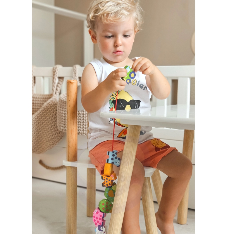 WOOPIE GREEN Drewniane Klocki do Nawlekania Zwierzęta Farma 13 el. - obrazek 3