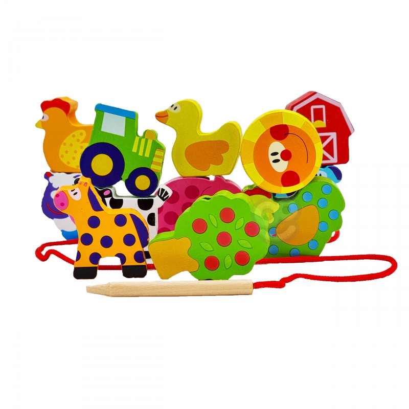 WOOPIE GREEN Drewniane Klocki do Nawlekania Zwierzęta Farma 13 el. - obrazek 8