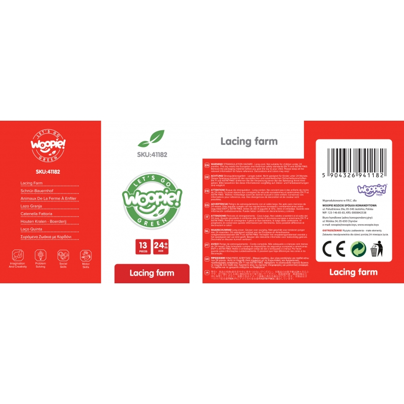WOOPIE GREEN Drewniane Klocki do Nawlekania Zwierzęta Farma 13 el. - obrazek 12