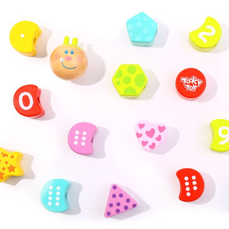 TOOKY TOY Drewniane Klocki do Nawlekania Gąsienica Nauka Liczenia 20 el. - obrazek 4