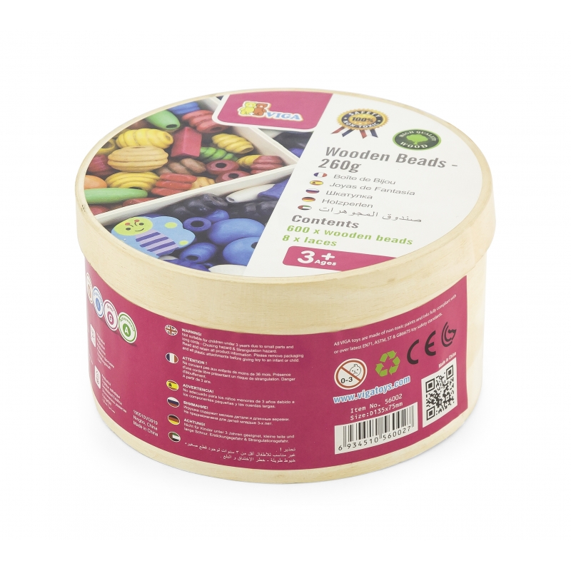 VIGA Zestaw Drewniane Koraliki do nawlekania 608 Elementów Pudełko - obrazek 4