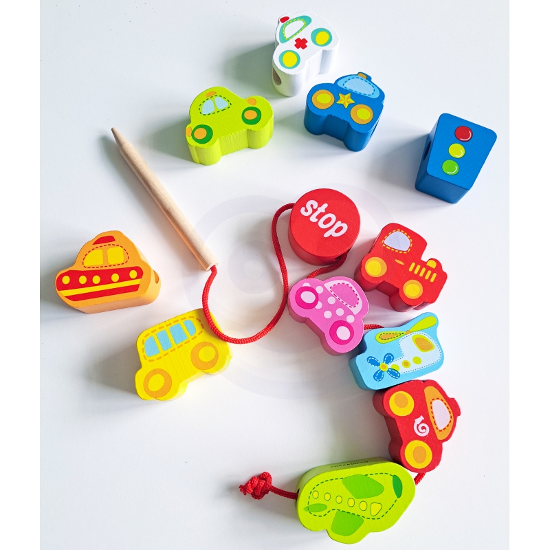 CLASSIC WORLD Drewniane Klocki do Nawlekania Ruch Drogowy 13 el. - obrazek 4