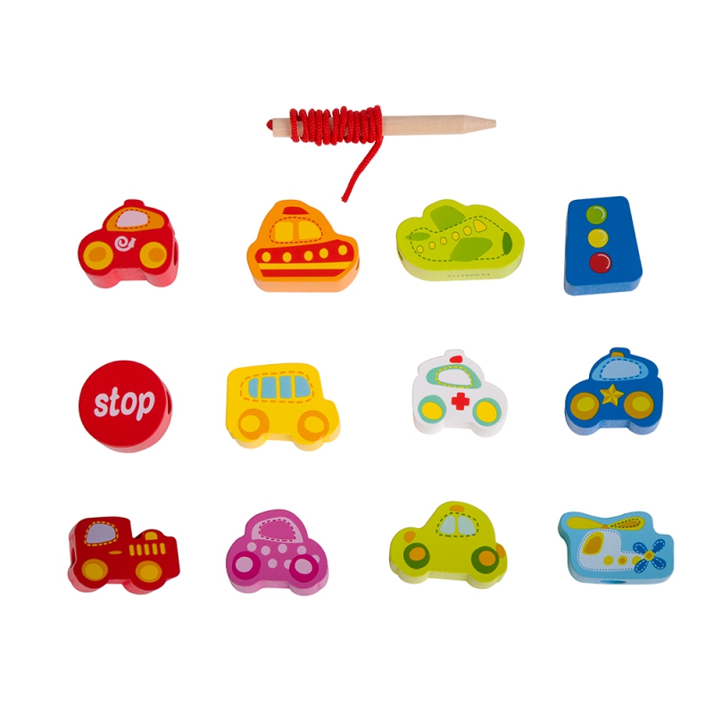 CLASSIC WORLD Drewniane Klocki do Nawlekania Ruch Drogowy 13 el. - obrazek 6