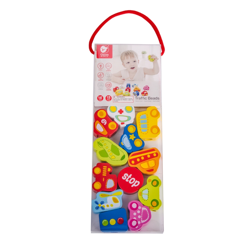 CLASSIC WORLD Drewniane Klocki do Nawlekania Ruch Drogowy 13 el. - obrazek 12