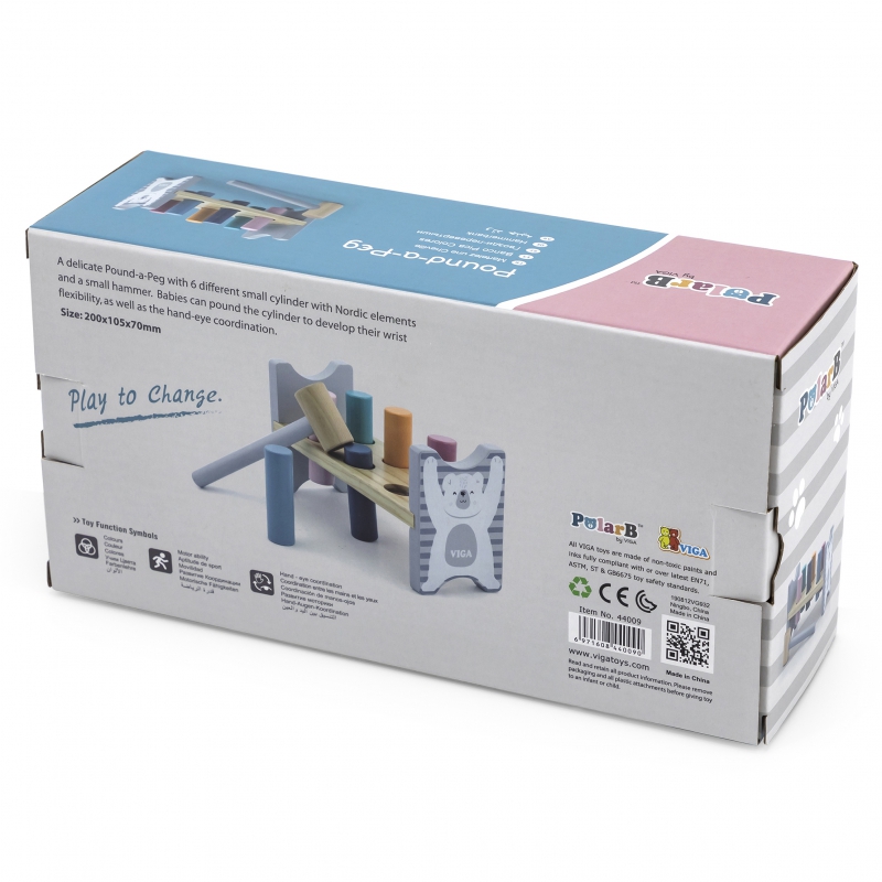 VIGA PolarB Drewniana Ławeczka Przebijanka Wbijanka z Młotkiem - Montessori - obrazek 10