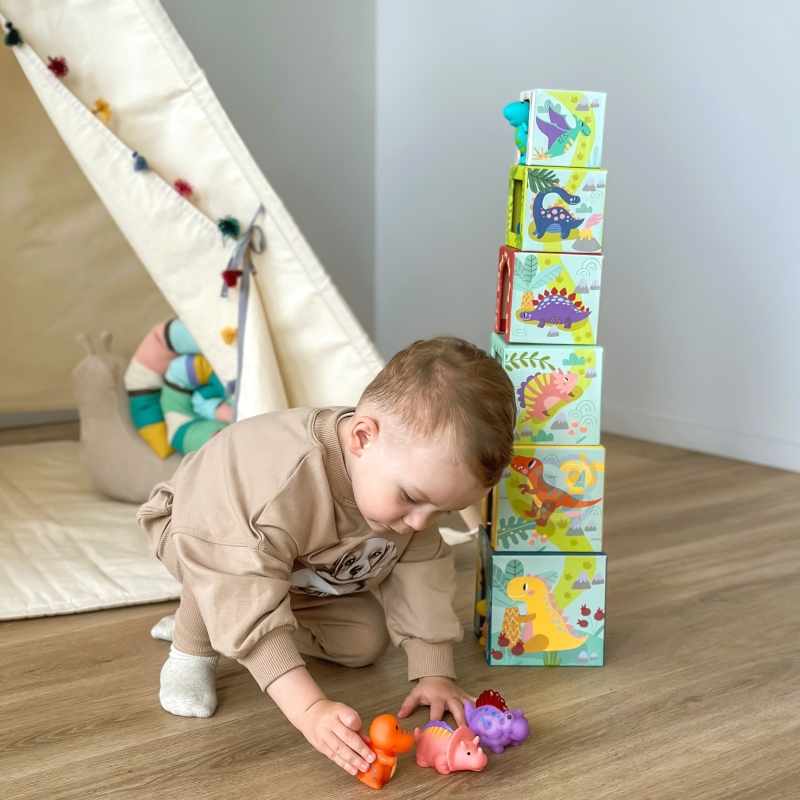 TOOKY TOY Drewniane Klocki Układanka Edukacyjna + 6 Figurek do zabawy 12 el. - obrazek 3