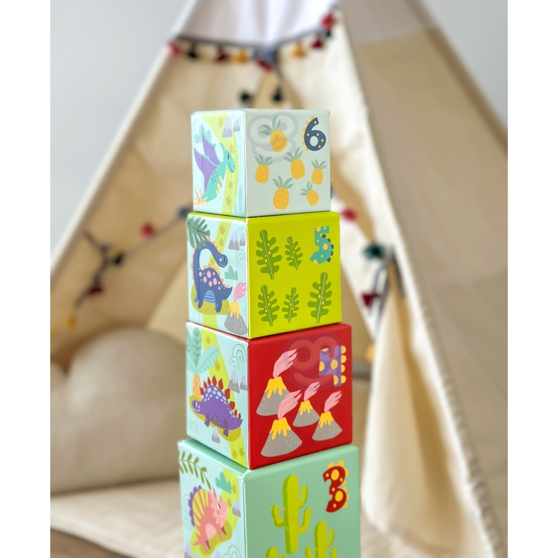 TOOKY TOY Drewniane Klocki Układanka Edukacyjna + 6 Figurek do zabawy 12 el. - obrazek 4