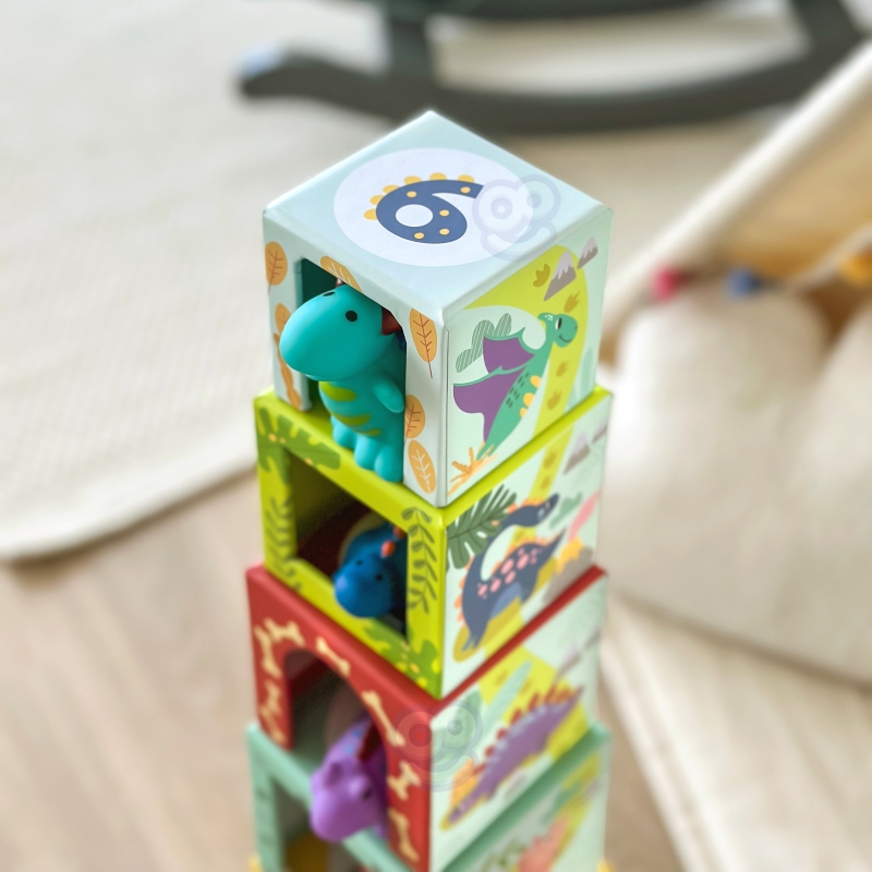 TOOKY TOY Drewniane Klocki Układanka Edukacyjna + 6 Figurek do zabawy 12 el. - obrazek 6