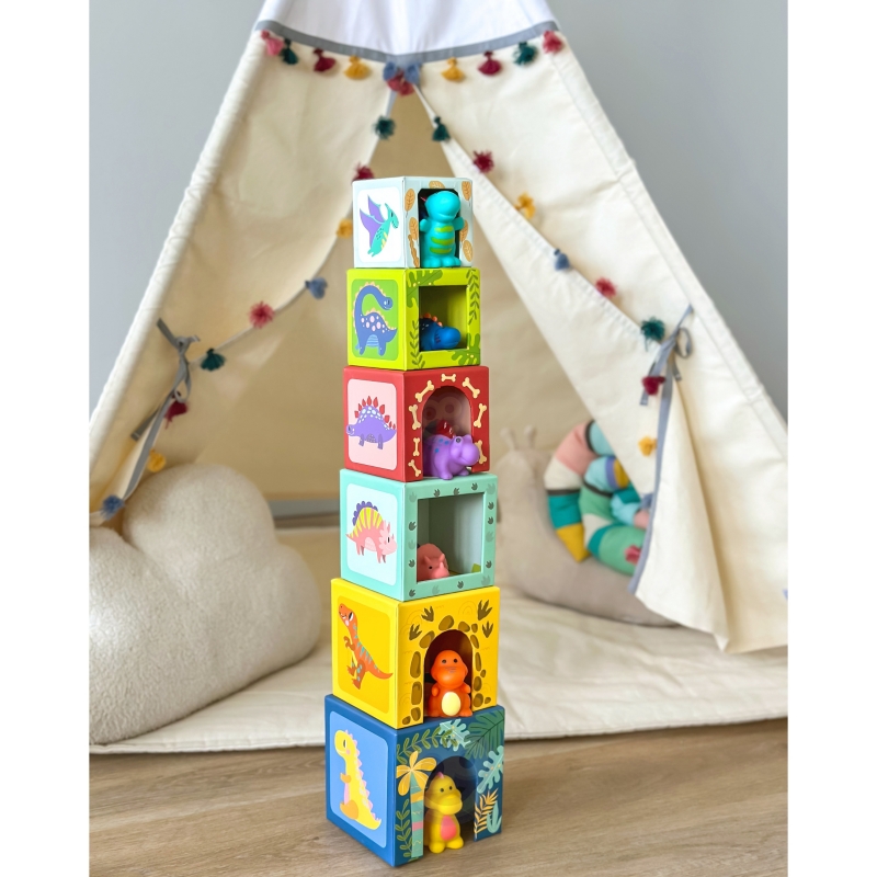 TOOKY TOY Drewniane Klocki Układanka Edukacyjna + 6 Figurek do zabawy 12 el. - obrazek 7