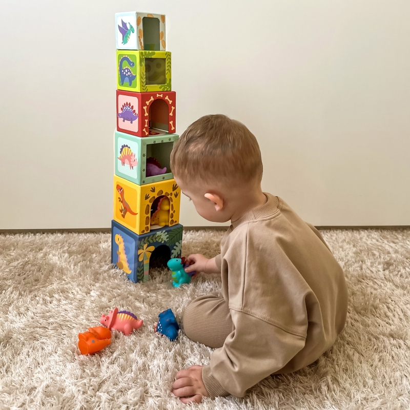 TOOKY TOY Drewniane Klocki Układanka Edukacyjna + 6 Figurek do zabawy 12 el. - obrazek 10