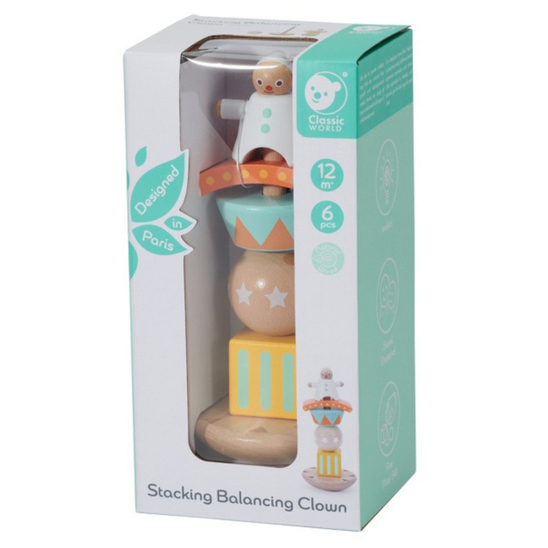 CLASSIC WORLD Drewniana Układanka Piramidka Klocki Balansujący Wesoły Klaun - obrazek 6