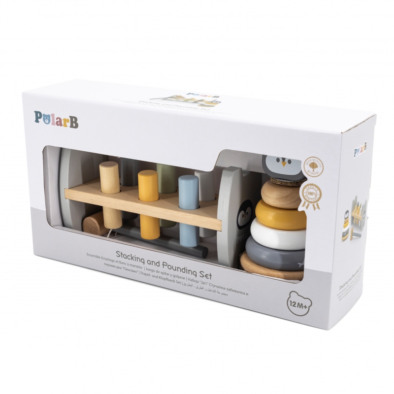 VIGA PolarB Zestaw Drewniana Piramidka + Przebijanka z Młoteczkiem Pingwinek Montessori - obrazek 3