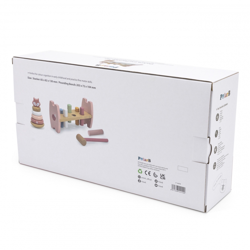 VIGA PolarB Zestaw Drewniana Piramidka + Przebijanka z Młoteczkiem Lisek Montessori - obrazek 4