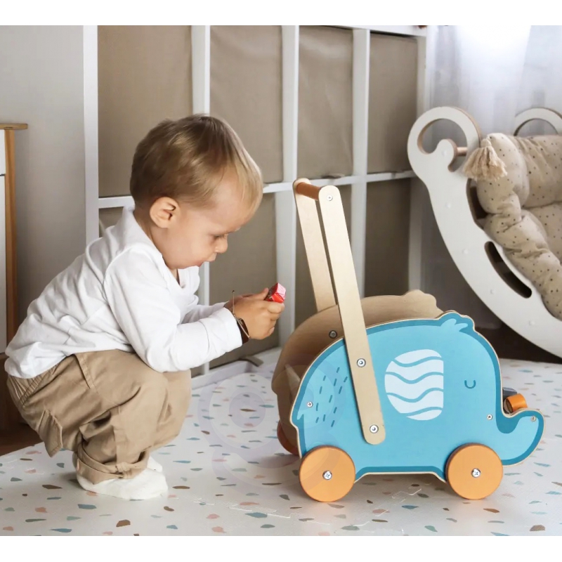 VIGA PolarB Drewniany Wózek 2w1 Chodzik Pchacz Słonik - obrazek 2