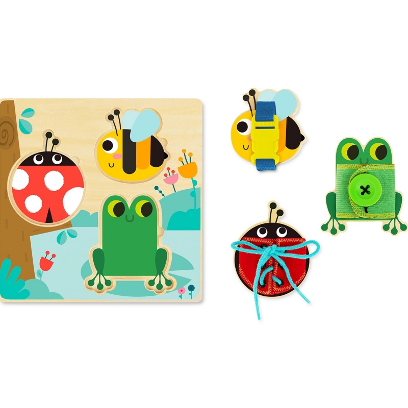 TOOKY TOY Drewniana Tablica Edukacyjna Sorter Trening Ćwiczenia Sznurek Guzik Klamerka