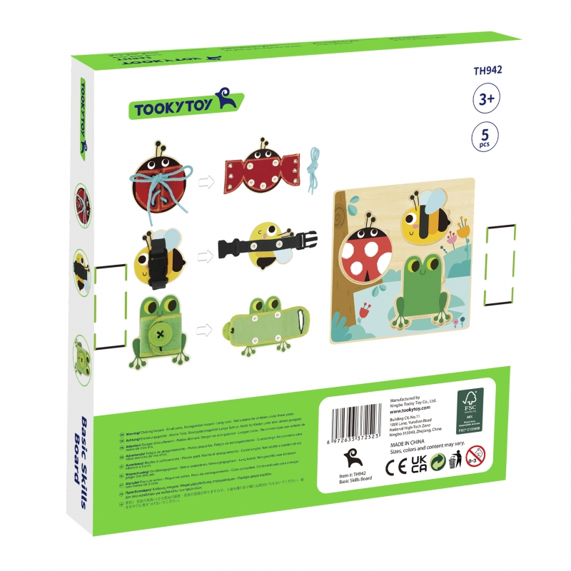 TOOKY TOY Drewniana Tablica Edukacyjna Sorter Trening Ćwiczenia Sznurek Guzik Klamerka - obrazek 7